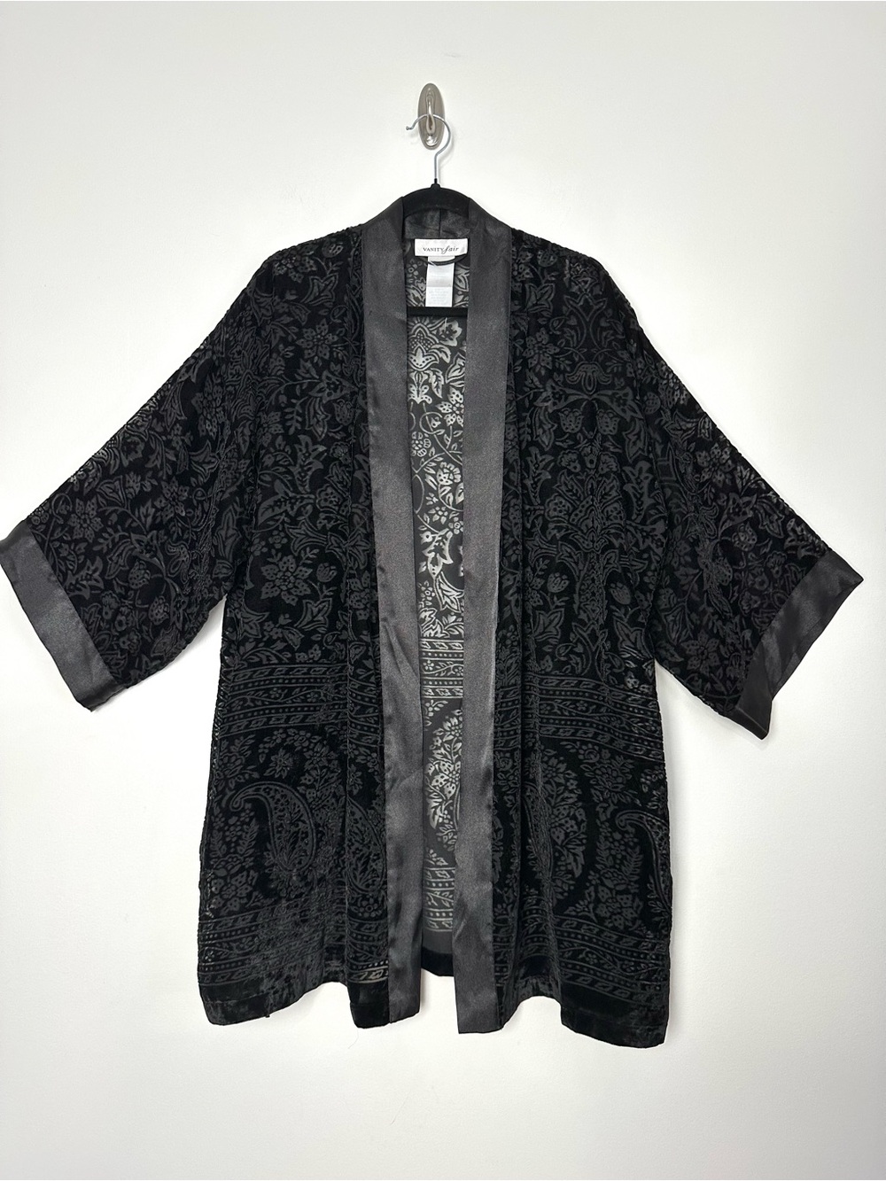 Whimsigoth Black Velvet Burnout Robe Kimono Witchy Vampirecore Fairy Grunge